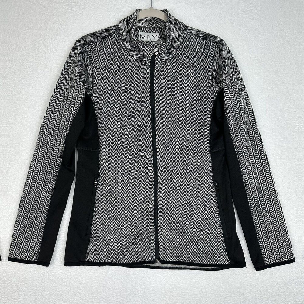 Marc NY Performance Fleece Lined Knit Jacket Womens Medium Black White Stretch